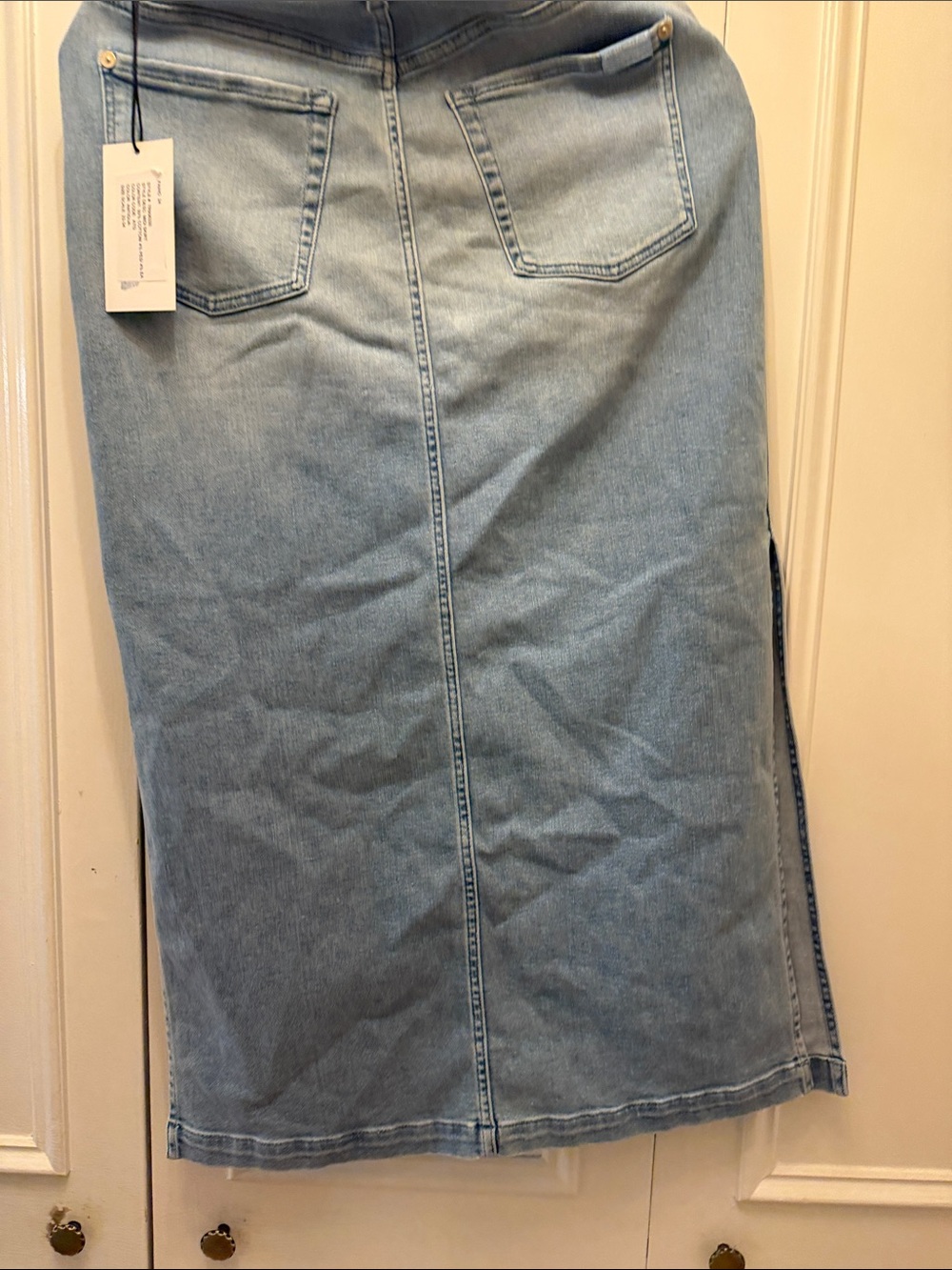 7 For All Mankind Light Blue Denim Midi Skirt - Straight Midi - Picture 9 of 9